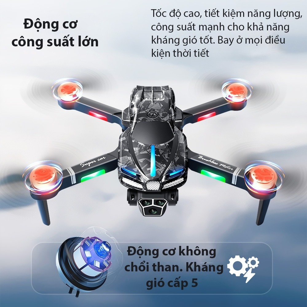 Flycam mini giá rẻ tập bay, Drone mini 8K V186 PRO MAX cảm biến tránh vật cản, giữ độ cao ổn định, nhào lộn 360 độ, đèn led bay ban đêm cực đẹp - Hàng chính hãng