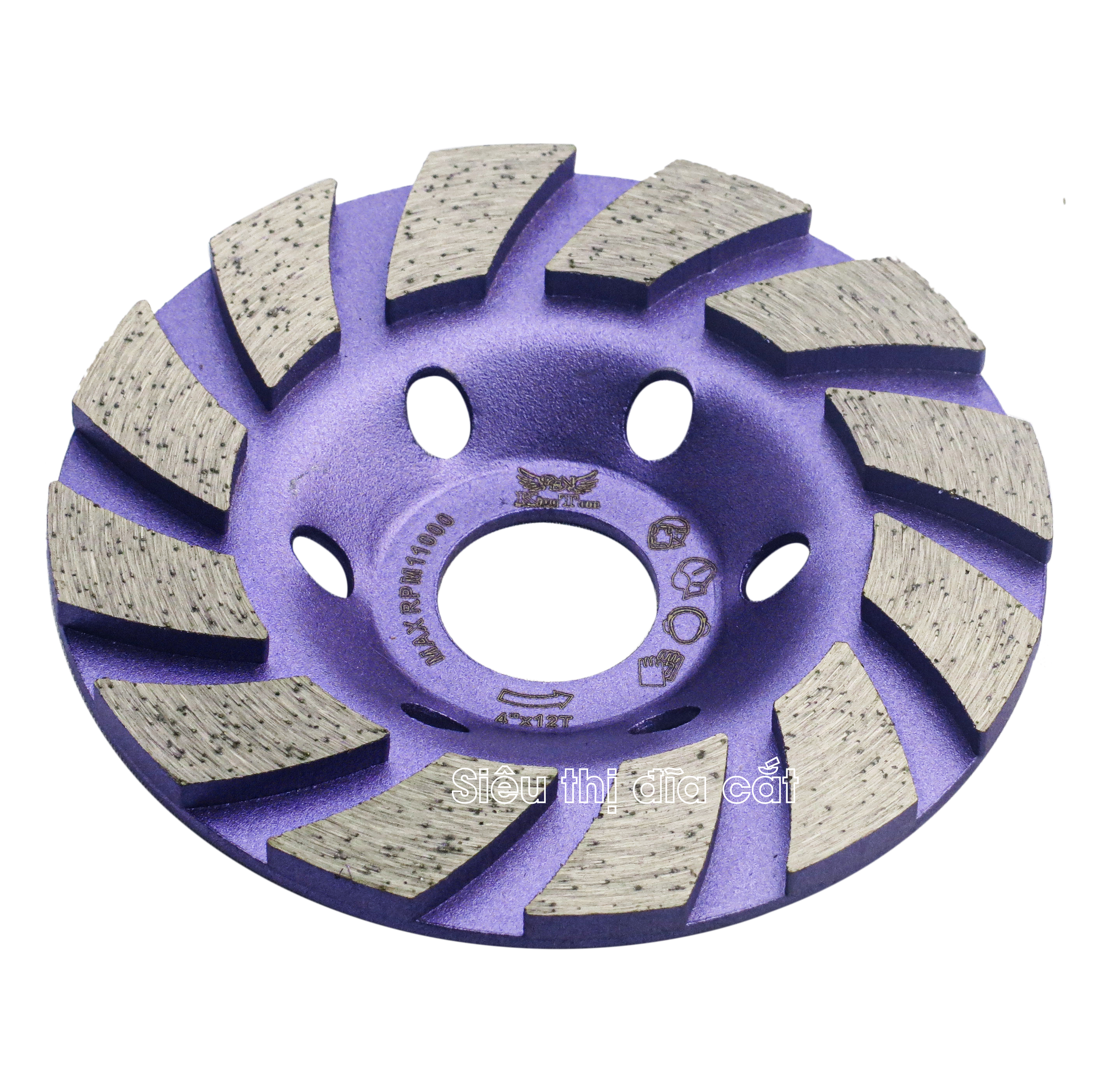 Chén Mài Bê Tông Gạch Đá 100mm KingTom Tím Khô - Mài Khô