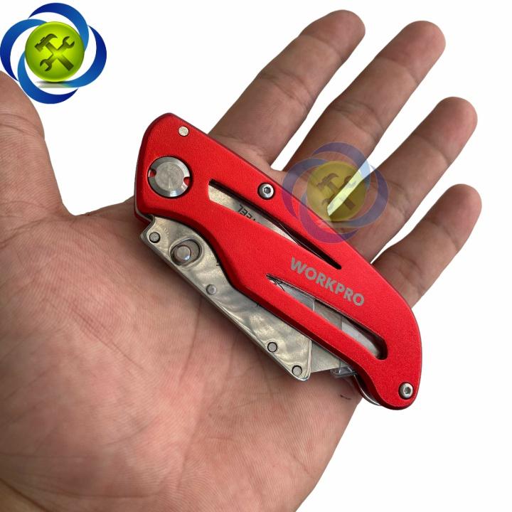 Dao rọc cáp Workpro WP211003 gấp gọn thân nhôm màu đỏ