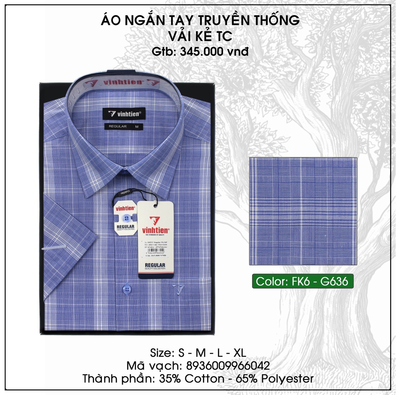 Áo Sơ Mi Ngắn Tay Caro Tencel-Spun Regular Fit 345 Vĩnh Tiến