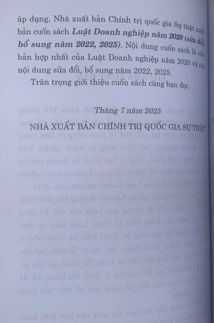 Luật Doanh nghiệp năm 2020 (sửa đổi, bổ sung năm 2022, 2025)