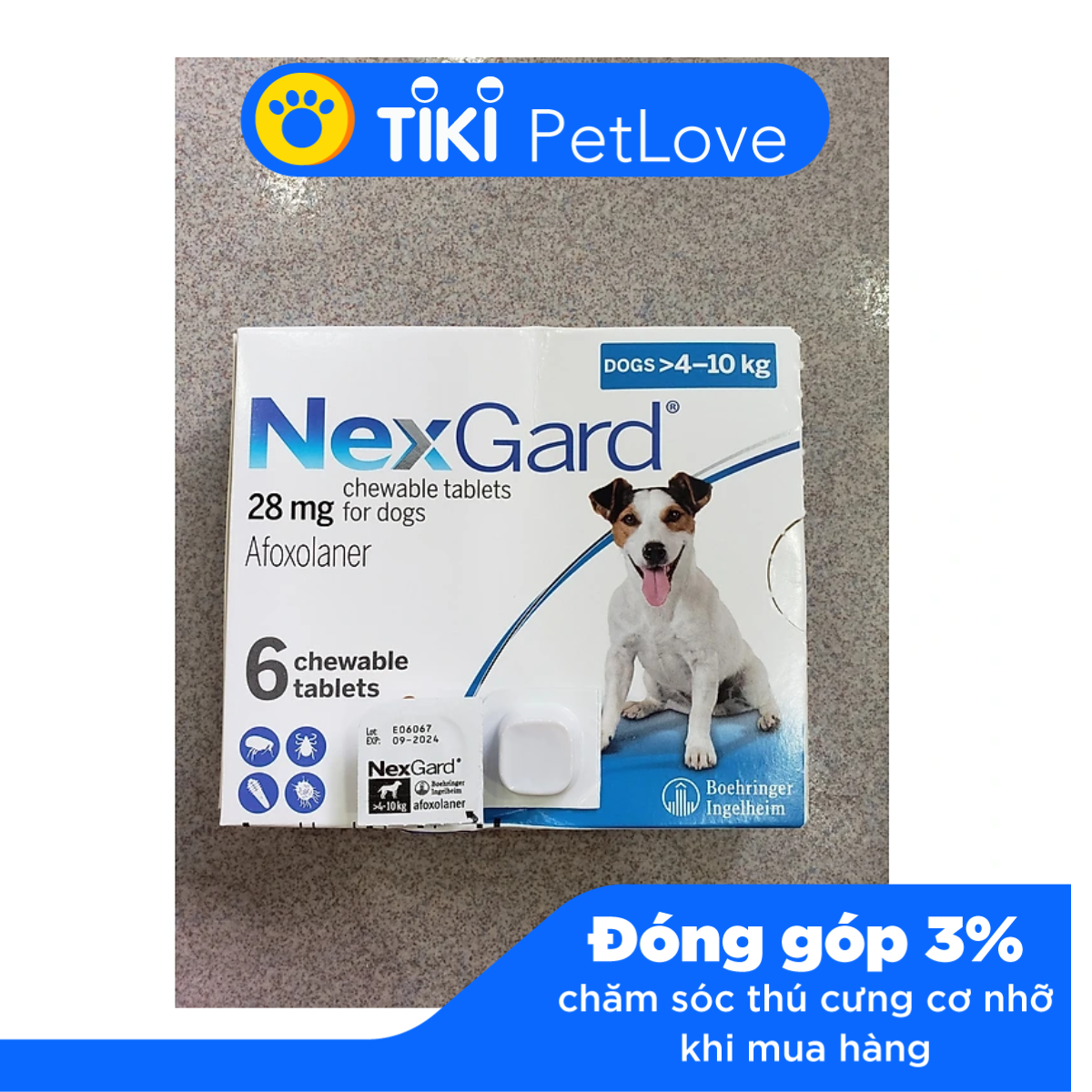 Viên nhai Nexgard trị ve rận, bọ chét cho chó - 4-10kg