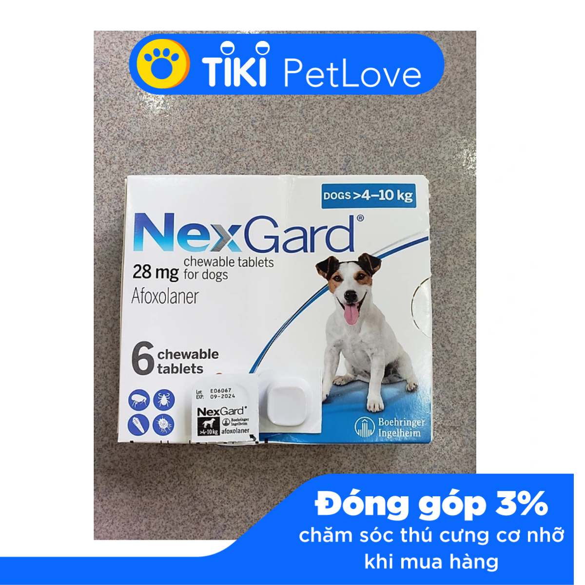 Viên nhai Nexgard trị ve rận, bọ chét cho chó (1 viên) - 4-10kg