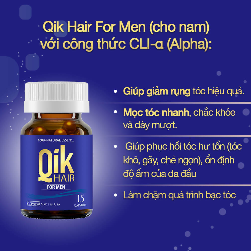 Viên uống QIK HAIR (cho Nam) hỗ trợ giảm rụng, mọc tóc chắc khỏe (15 viên)