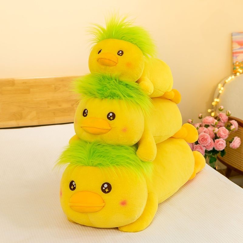 Thú nhồi bông vịt vàng có tóc xanh siêu cháy - Size từ 50cm đến 90cm - Quà tặng gấu bông con vịt vàng lông mềm mịn