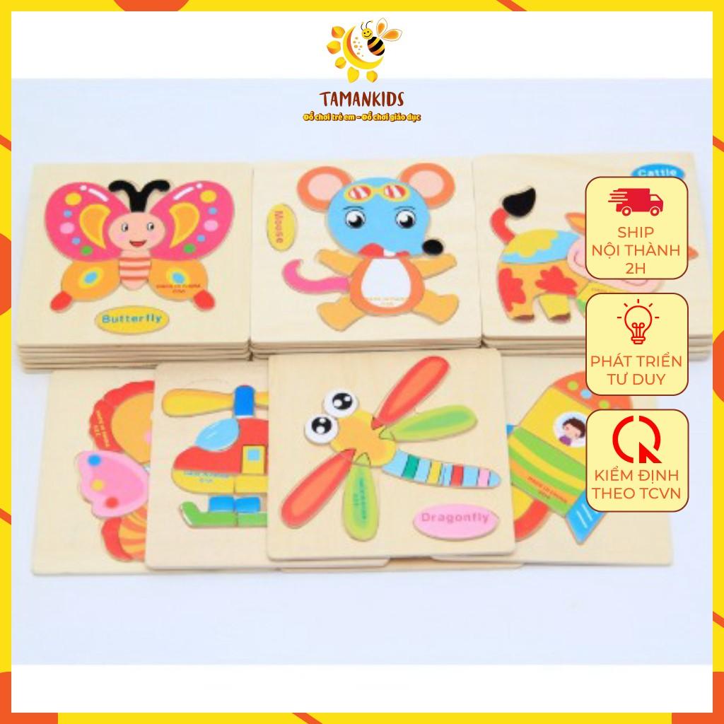 Bộ 10 tranh ghép gỗ 3D động vật hoa quả phương tiện giao thông - Đồ chơi rèn luyện tư duy
