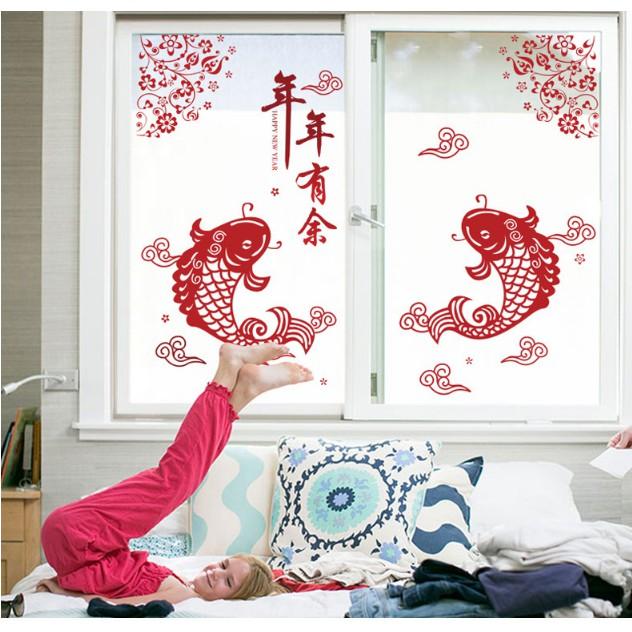 Decal trang trí Tết - Cặp Cá Chép đỏ báo Hỷ