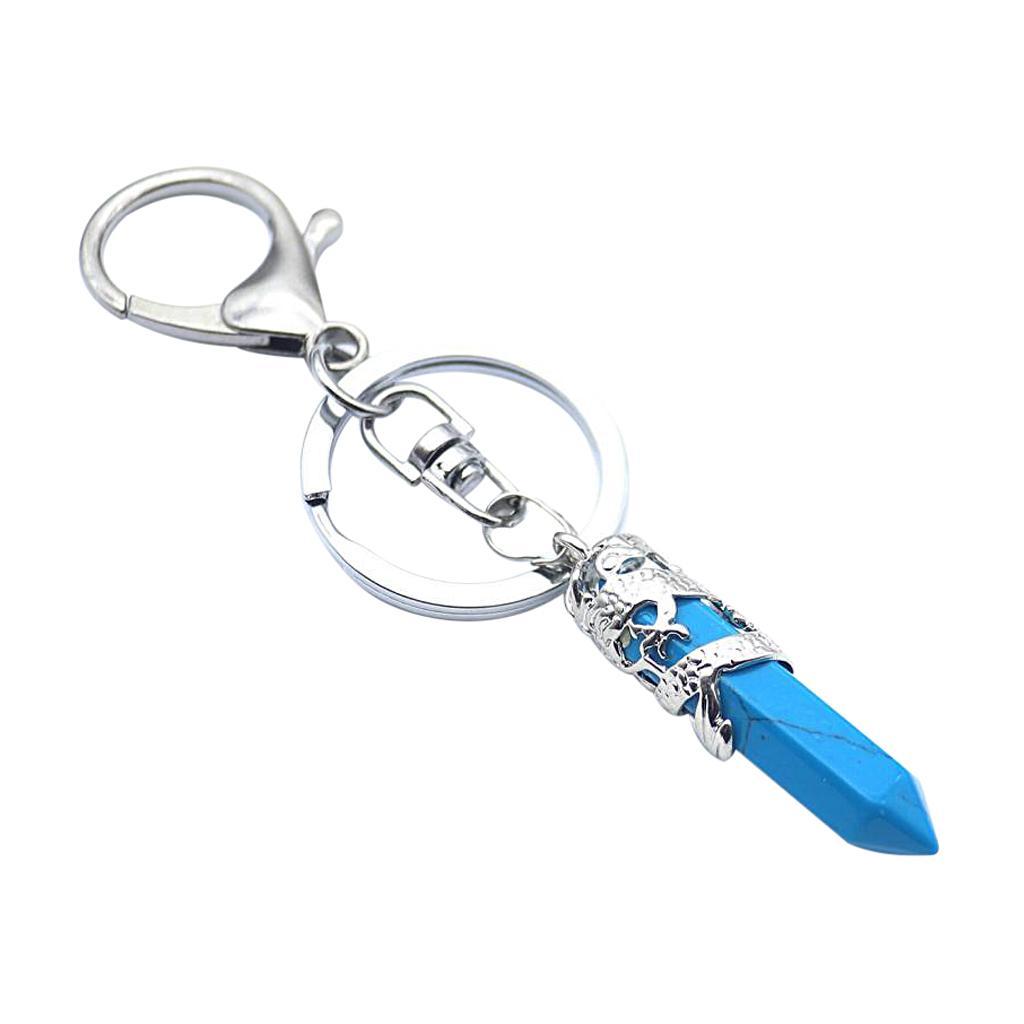 2-4pack Fashion Hexagonal Dragon Crystal Quartz Keychain Key Chain Blue