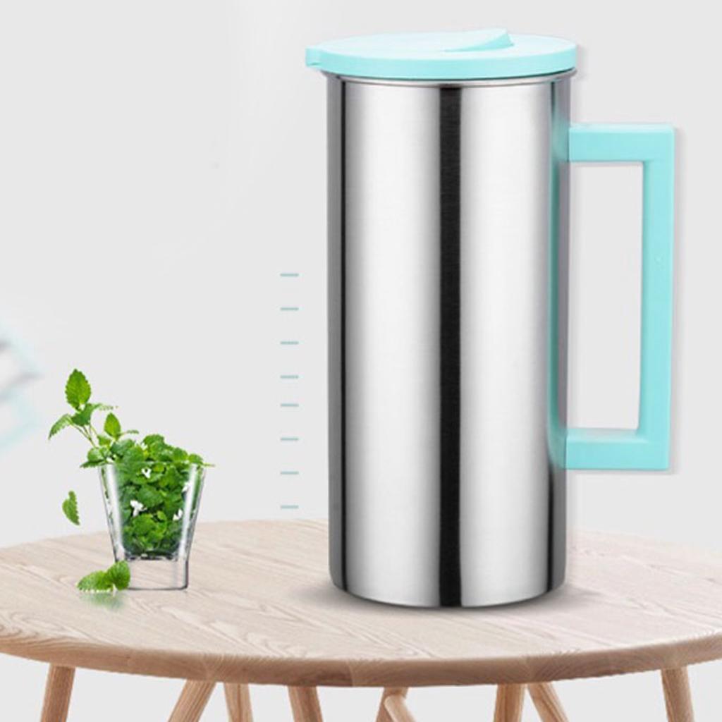 2 Pcs Stainless Steel 1.8L Water Pitcher Green Jar Kitchen Restaurant Cafe
