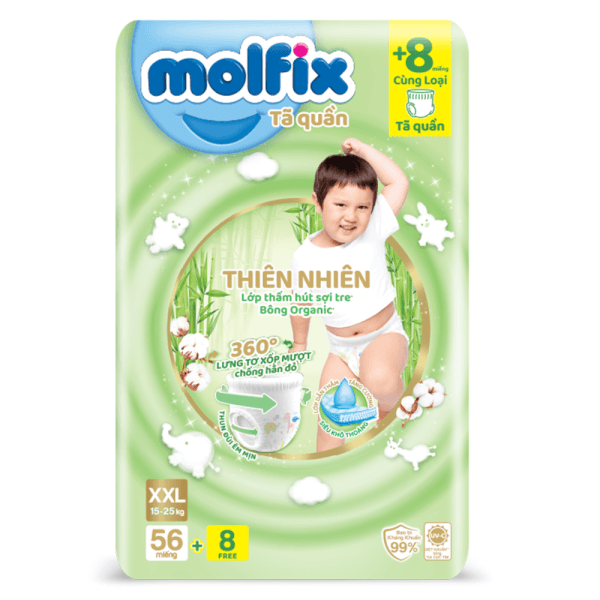 (MẪU MỚI CẢI TIẾN 2024) Tã/bỉm QUẦN Molfix Thổ Nhĩ Kỳ size XXL56+6