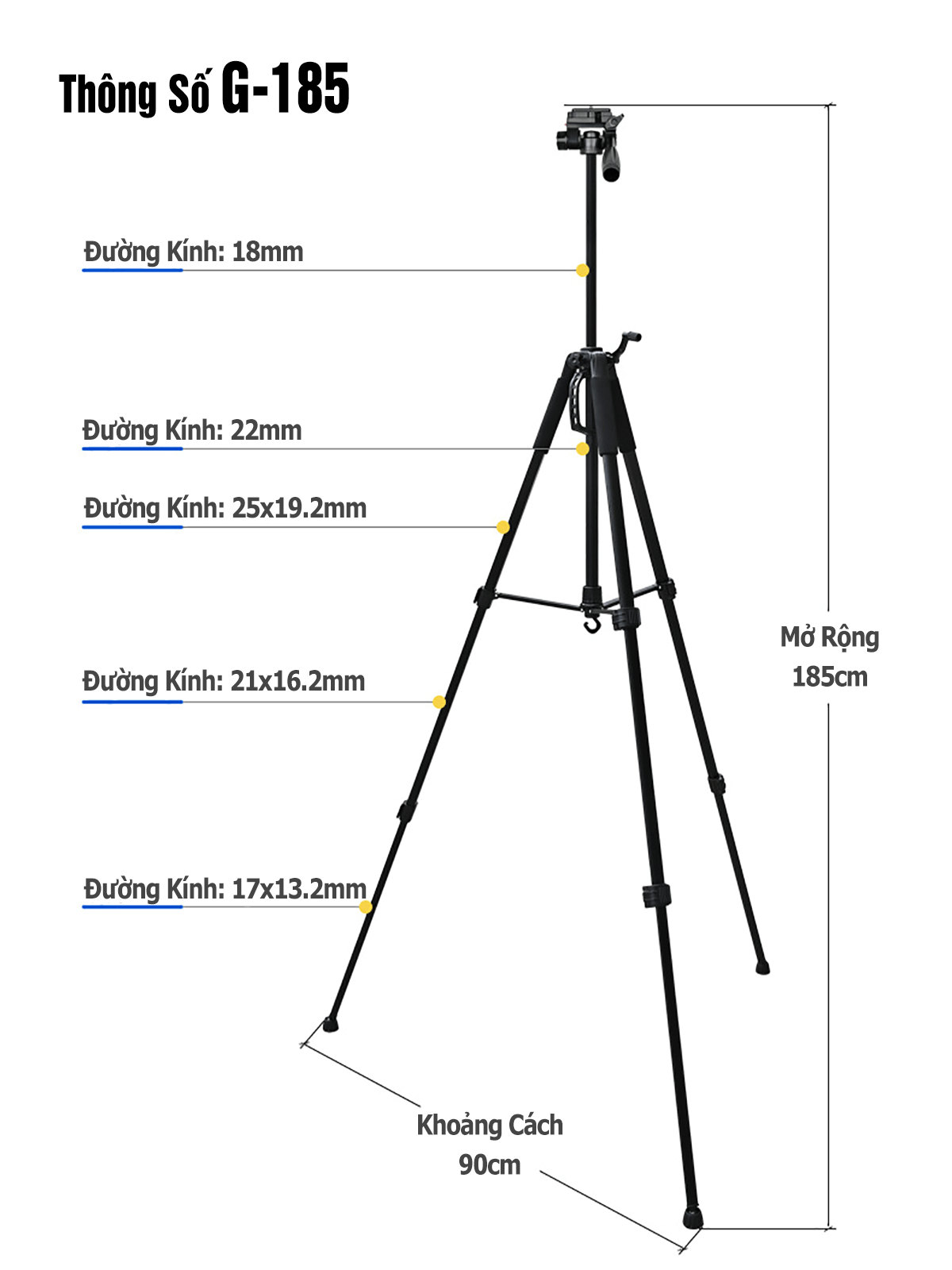 tripod chân đế điện thoại, máy ảnh G-185 hỗ trợ quay chụp video, livestream, quay live tik tok chống rung lắc, cứng cáp, hàng chính hãng