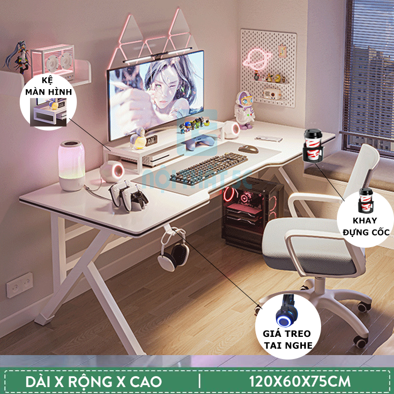 Bàn Gaming chân chữ K cao cấp 2 kích thước 1m2 và 1m4 để máy tính, laptop, Bàn làm việc, bàn học chơi game chân Double X thiết kế hiện đại