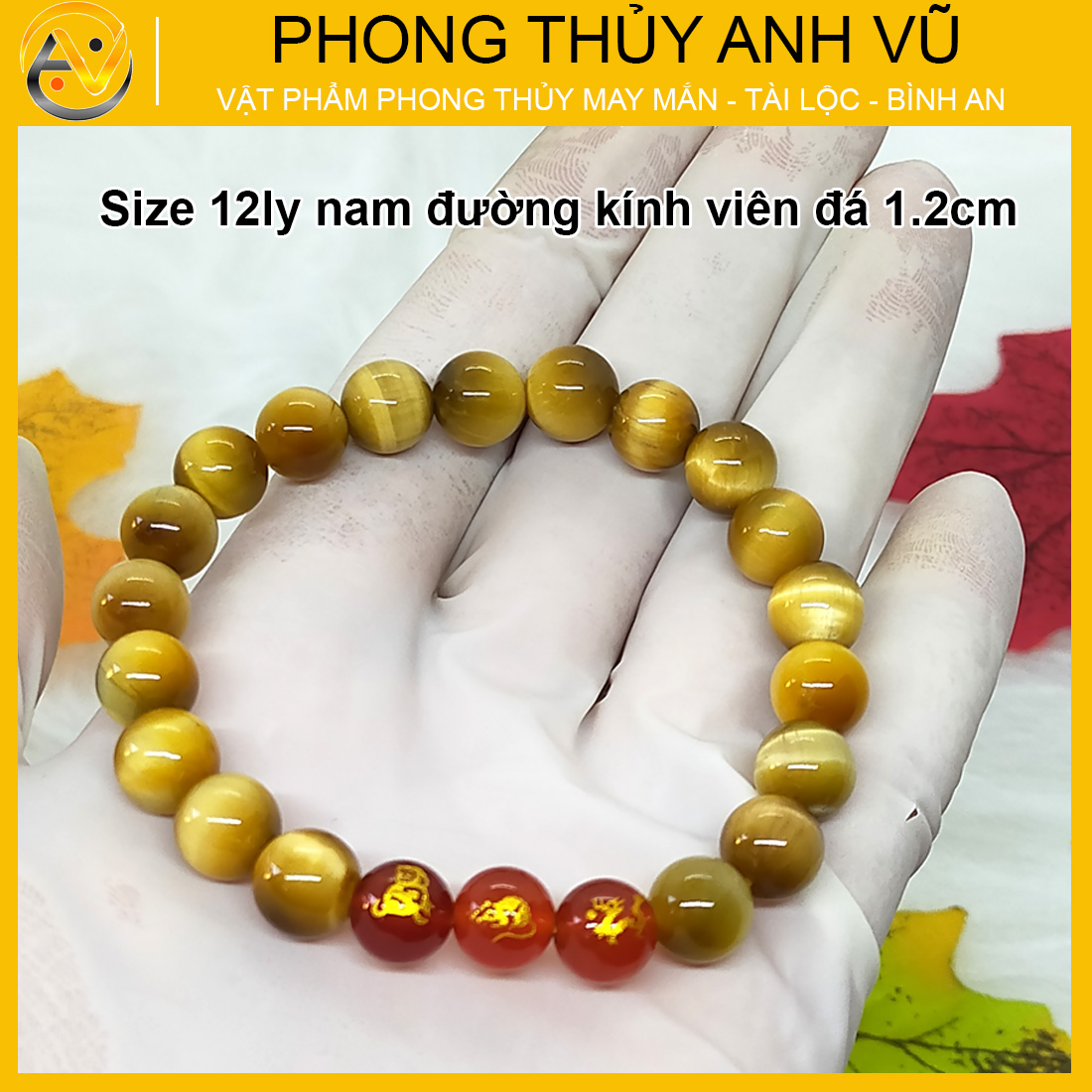 Vòng phong thủy mệnh thổ tam hợp thân tý thìn đã khai quang - chất liệu đá mắt hổ vàng tự nhiên - size 8 10 12ly - may mắn tài lộc - Vòng Tam Hợp Anh Vũ