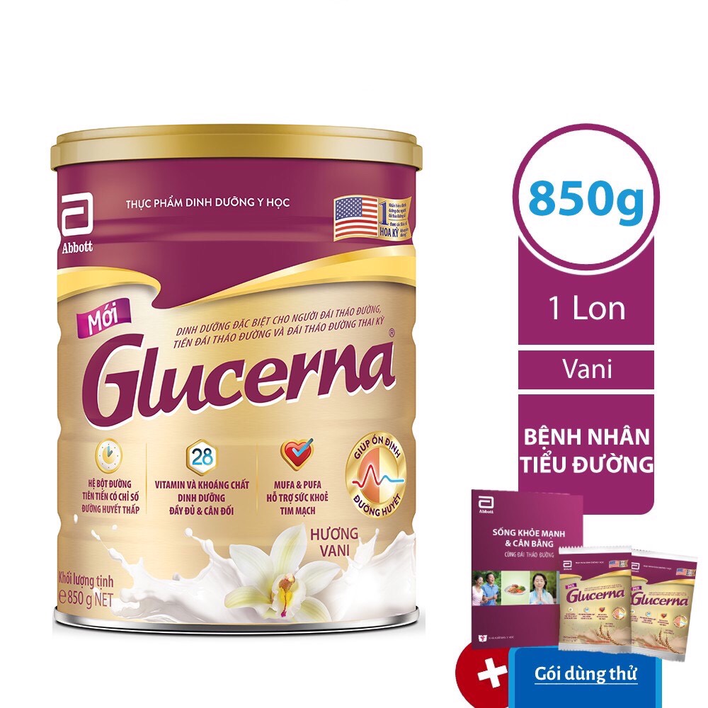 Sữa Bột Abbott Glucerna GLVLA Dành Cho Người Đái Tháo Đường Và Tiền Đái Tháo Đường (850g) - Tặng Bộ 2 Gói Glucerna Lúa Mạch 52,1g