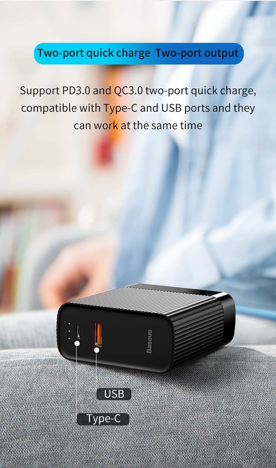 Cốc sạc kiêm sạc dự phòng 5000mAh 15W Type C PD 3.0 USB Q.C 3.0 Baseus Power station Travel - Hàng Chính Hãng