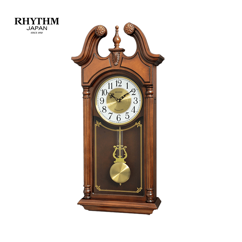 Đồng hồ treo tường RHYTHM SIP (Sound In Place) Wall Clocks CMJ582NR06 (Kích thước 31.8 x 67.5 x 13.0cm), Vỏ màu Nâu