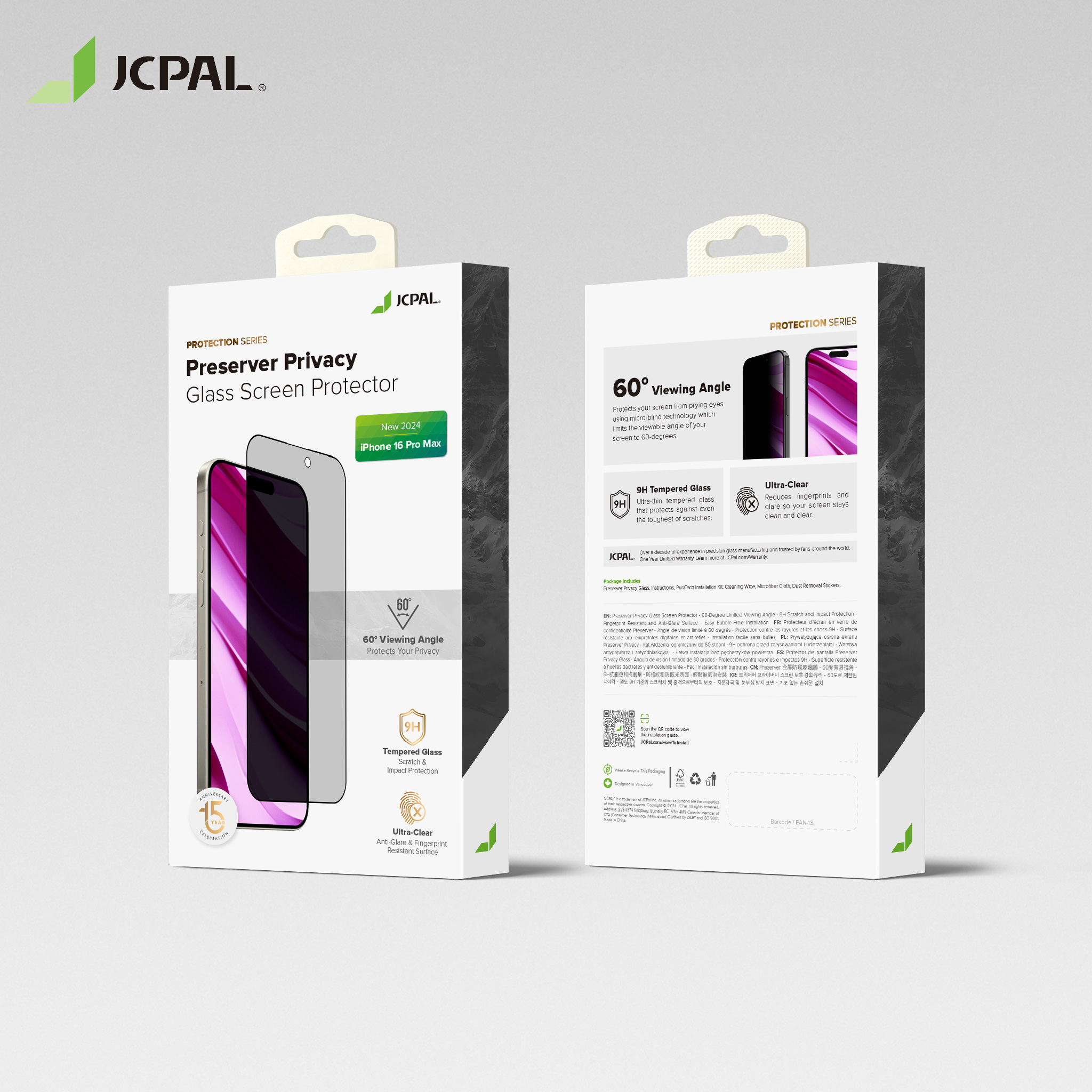Kính Cường Lực Chống Nhìn Trộm Cho iPhone 16 Pro Max/ 16 Pro/ 16 Plus/ 15 plus/ 16/ iphone 15, JCPAL Preserver Privacy_ Hàng chính hãng