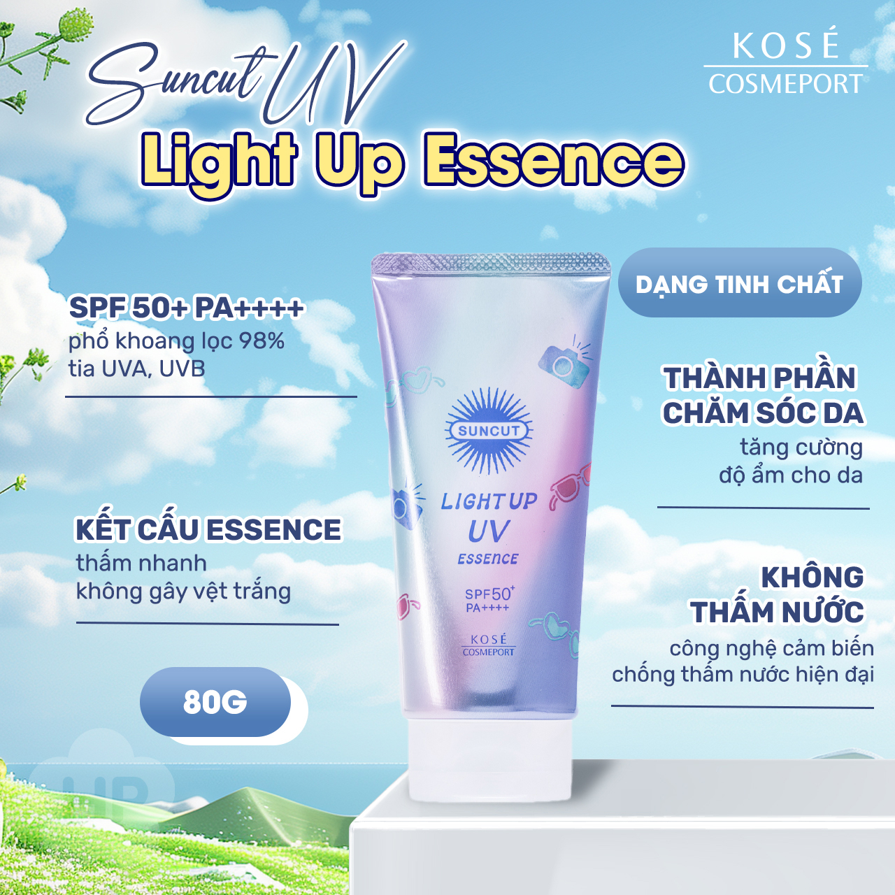 Essence Chống Nắng Và Nâng Tone Chống Tia UV Kose Suncut UV Essence SPF50+ PA++++ (80 G)