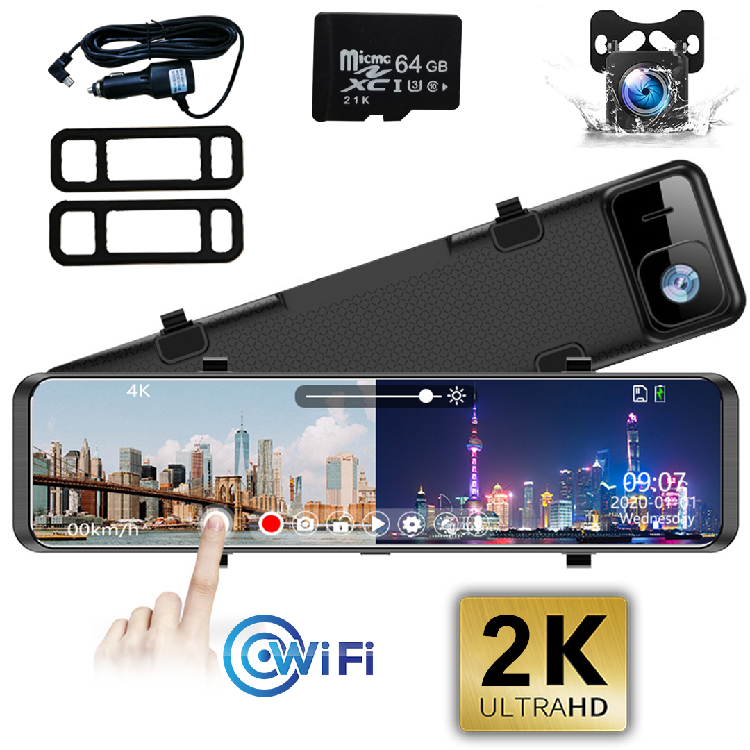 [Màn Hình 12 Inch] Camera Hành Trình ô Tô Siêu Rõ 2k Và Full Hd 1080p Trước Và Sau Ghi Hình Đồng Thời,Bên Trong Wifi Và GPS Có Kết Nối Điện Thoại ,Cảm Biến G,Thông Báo Tốc Độ