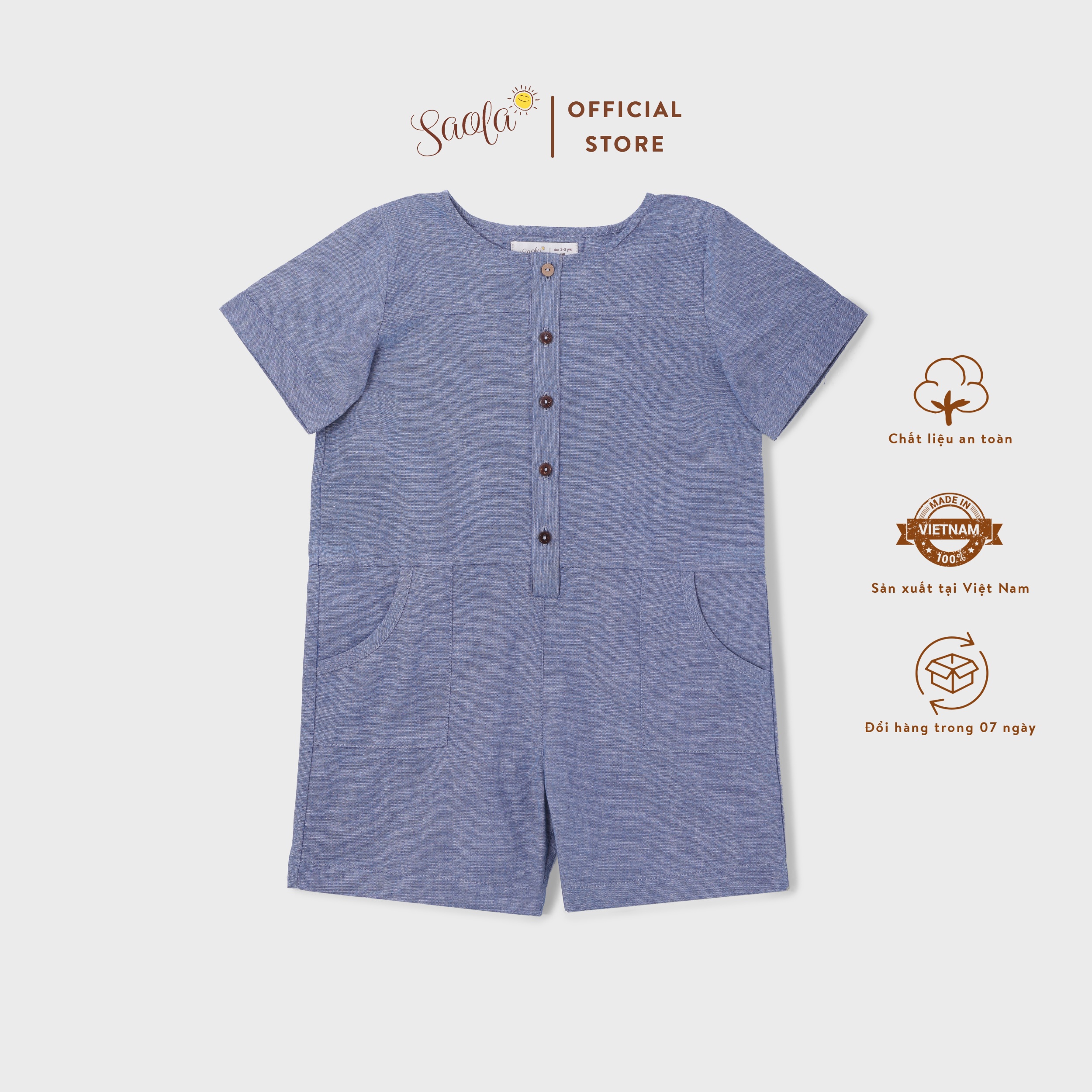 Áo liền quần/ Jumpsuit Bé Trai/ Bé Gái Chất Linen Cao Cấp - SERKAN OVERALL- JSL006 - SAOLA KIDS CLOTHING