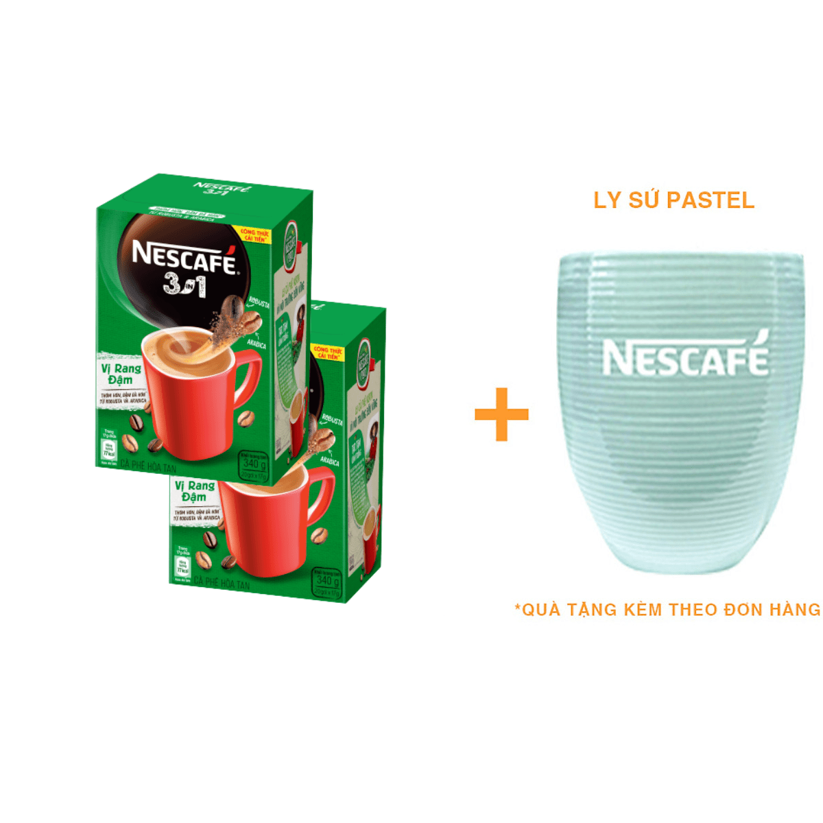 Combo 2 hộp NESCAFÉ 3IN1 Công thức cải tiến - Vị rang đậm  - Hộp 20 gói x 17 g - [Tặng ly sứ pastel]