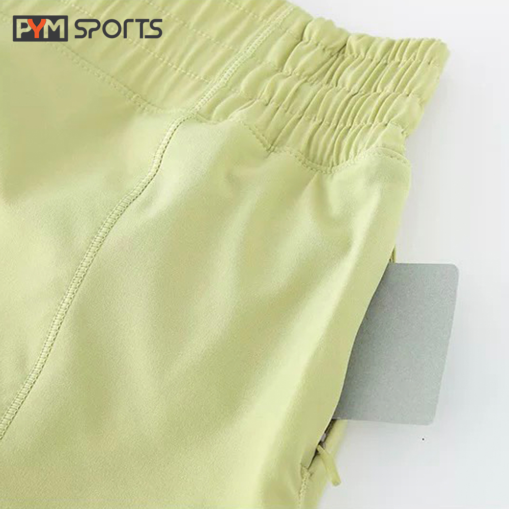 Quần đùi short PYMSPORT - PYMQT013 tập gym, tập yoga, tập thể thao 2 lớp, có lót trong - 2 màu xanh và đen