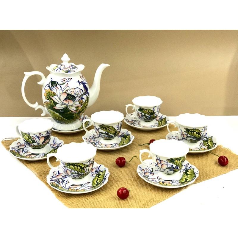 Ấm Chén Pha Trà Bát Tràng, Bộ Ấm Chén Pha Trà Cao Cấp dung tích 1,5L cỡ đại, Bộ Ấm ChénPHONG THUỶ 2021 - Gốm Sứ Huấn Hải