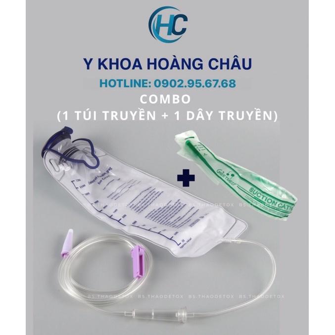 Combo Túi Truyền thải độc đại tràng Cà Phê (bộ dụng cụ Coffee Enema Gravity Feeding bag) DÂY TRUYỀN NỐI