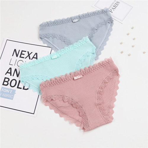 Set 4 Quần Lót Nữ Cotton Tăm Viền Ren Xuất Nhật Có Nơ LT22