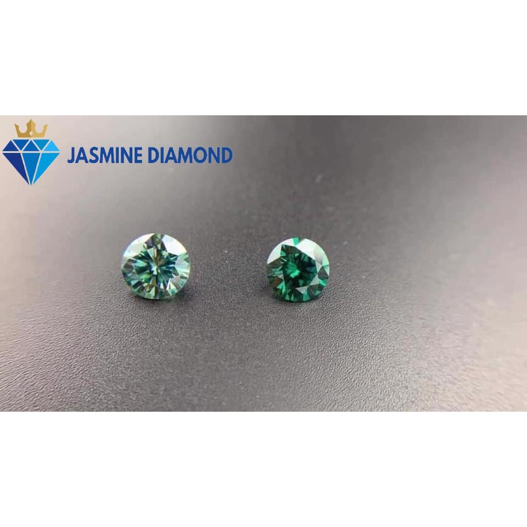 Kim cương nhân tạo Mỹ Moissanite giác cắt tròn màu xanh lá