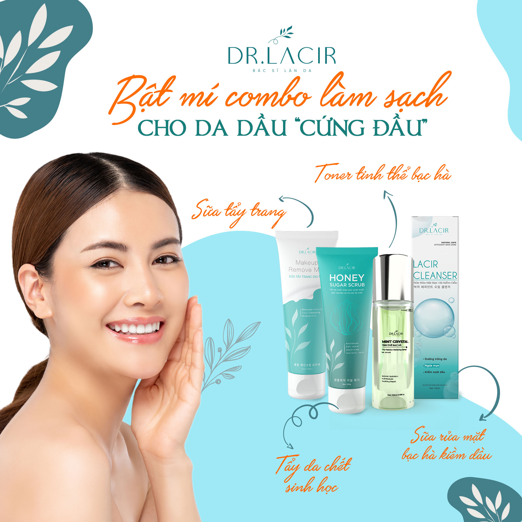  Sữa Rửa Mặt Lacir Cleanser - Sữa Rửa Mặt Bạc Hà Kiềm Dầu: giảm bóng dầu, làm sạch sâu (Chính Hãng Dr.Lacir)