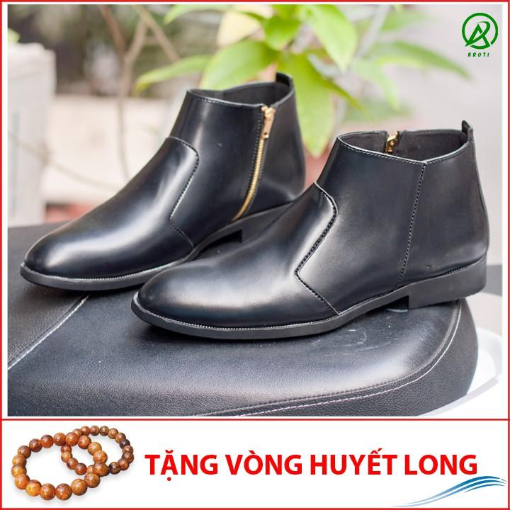 Giày Chelsea Boot Nam Cổ Khóa Da Nhám Màu Đen Cực Chất - CB521-nhamkhoa(HL)- Kèm Vòng Gỗ Huyết Long