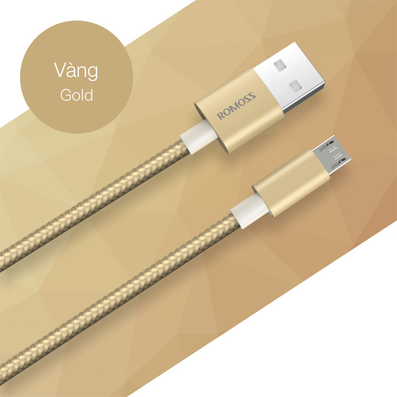 Cáp sạc nhanh micro USB bọc Nylon Romoss dài 1m (Vàng) - Hàng chính hãng