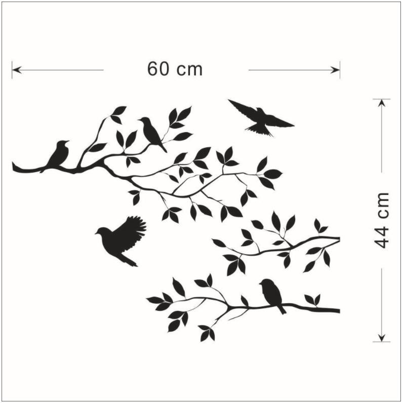 Decal dán tường trang trí - CON CHIM TRÊN CÀNH CÂY MÀU ĐEN