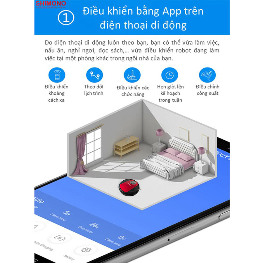 Robot hút bụi lau nhà Shimono ZK808 RB - Hàng chính hãng