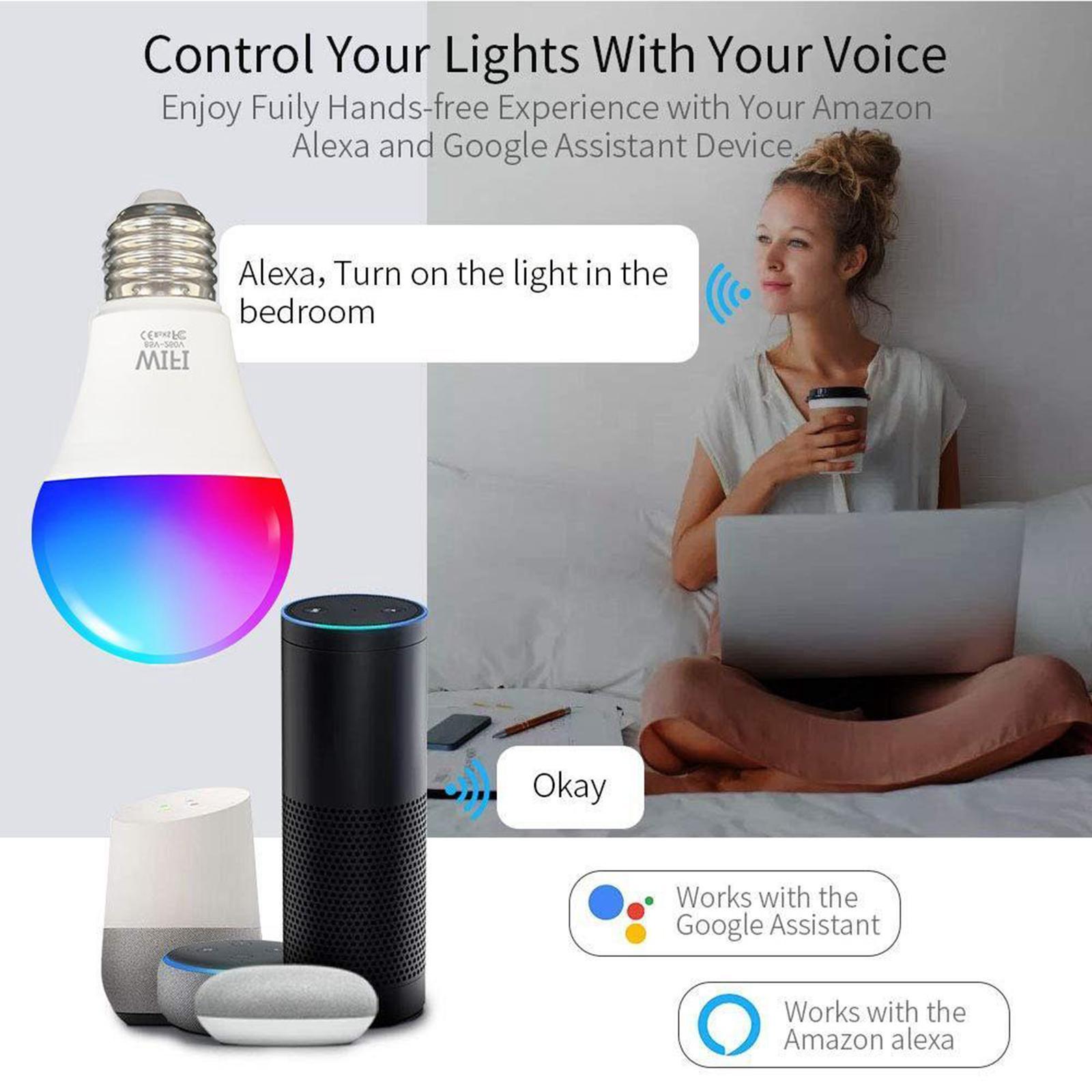 WiFi Smart Light Bulbs Dimmable LED E27 Control/Google Home/Alexa