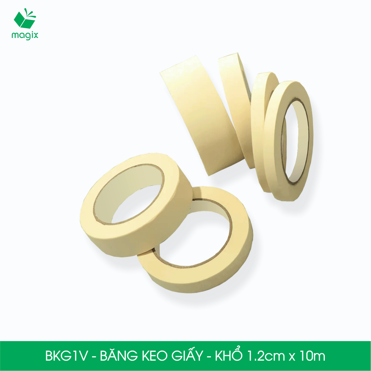 BKG1V - Block 24 cuộn băng keo giấy khổ 1.2cm x 10m - Băng dính giấy viết được, chặn màu sơn