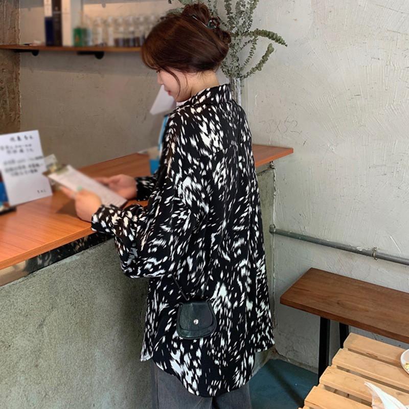 Áo Sơ Mi Dài Tay Dáng Rộng In Họa Tiết Cá Tính