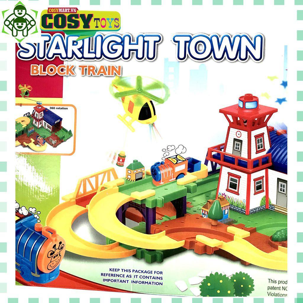 Mô hình lắp ráp đường ray tàu điện chạy pin cao cấp Startlight Town có đèn và nhạc cho bé