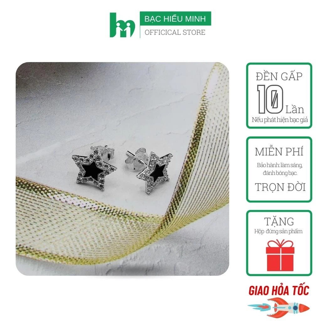 Hoa Tai Bông Tai Khuyên Tai Nam Nữ - Hình Ngôi Sao Đính Đá - Bạc Hiểu Minh HT337