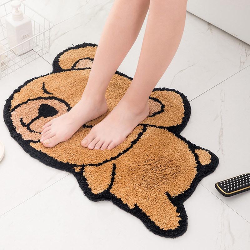 Thảm chùi chân ra vào cửa, Thảm lau chân siêu thấm nước lông dài hình thú đang yêu Gu Decor Wooden