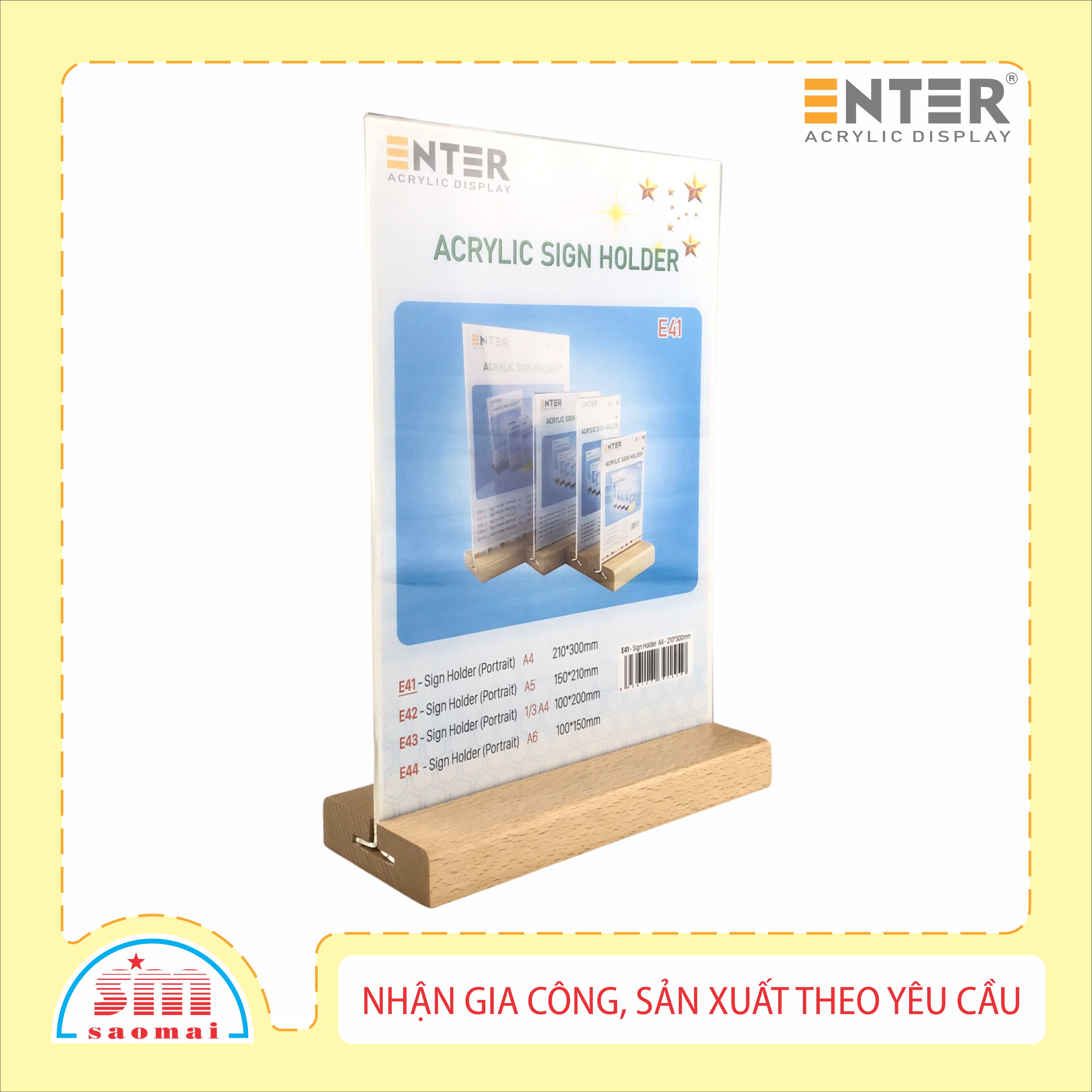 Hình ảnh Kệ mica 2 mặt Enter E41 210x300mm đế gỗ A4 đứng