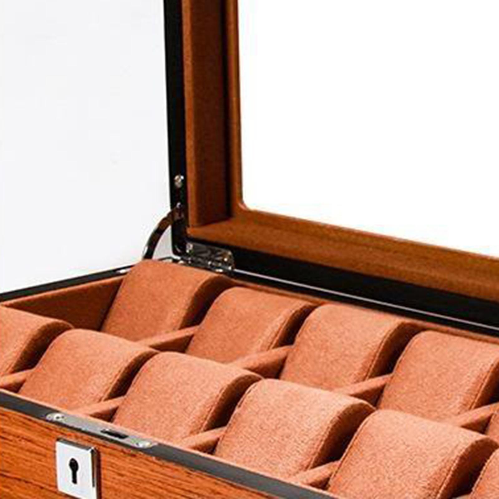 Wood Watch Display Case w/Clear Glass Top Jewelry Storage Organizer 12 Slots