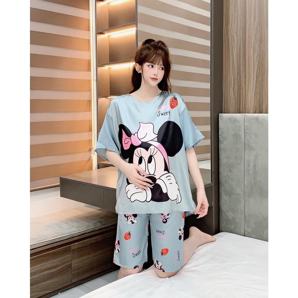 Bộ đồ bầu LỬNG LỤA SATIN áo cộc họa tiết siêu kute mặc nhà BL863