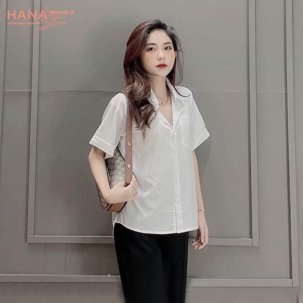 (Size S,M,L)Áo sơ mi trắng nữ vải Đũi Xước Nhật cao mềm mát, áo sơ mi nữ tay ngắn Thu Thảo Store hàng thiết kế chất đẹp
