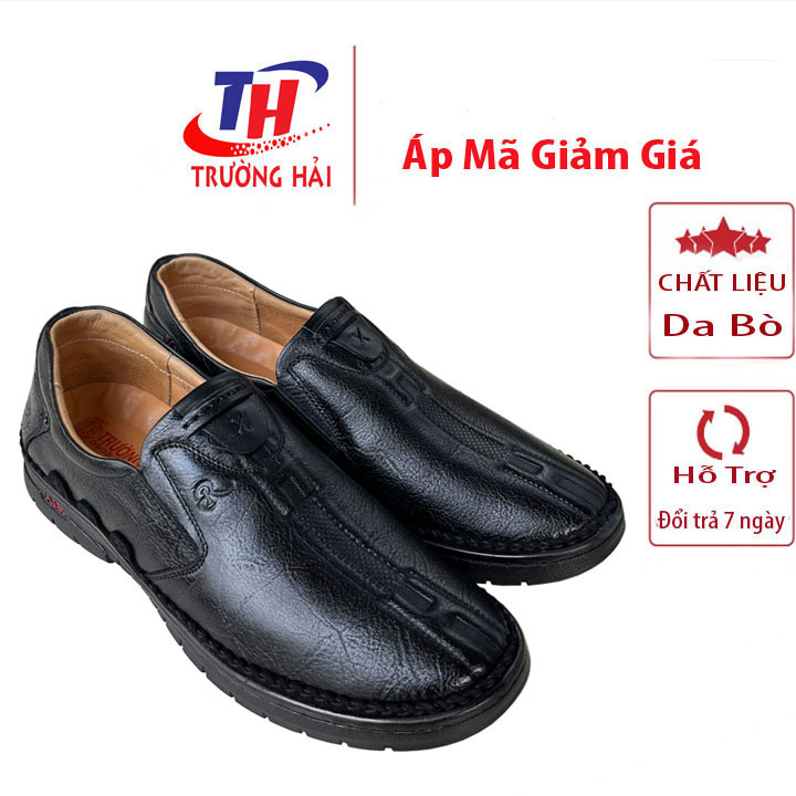 Giày lười da nam Trường Hải màu đen da bò cao cấp đế cao 2.5cm GM0302