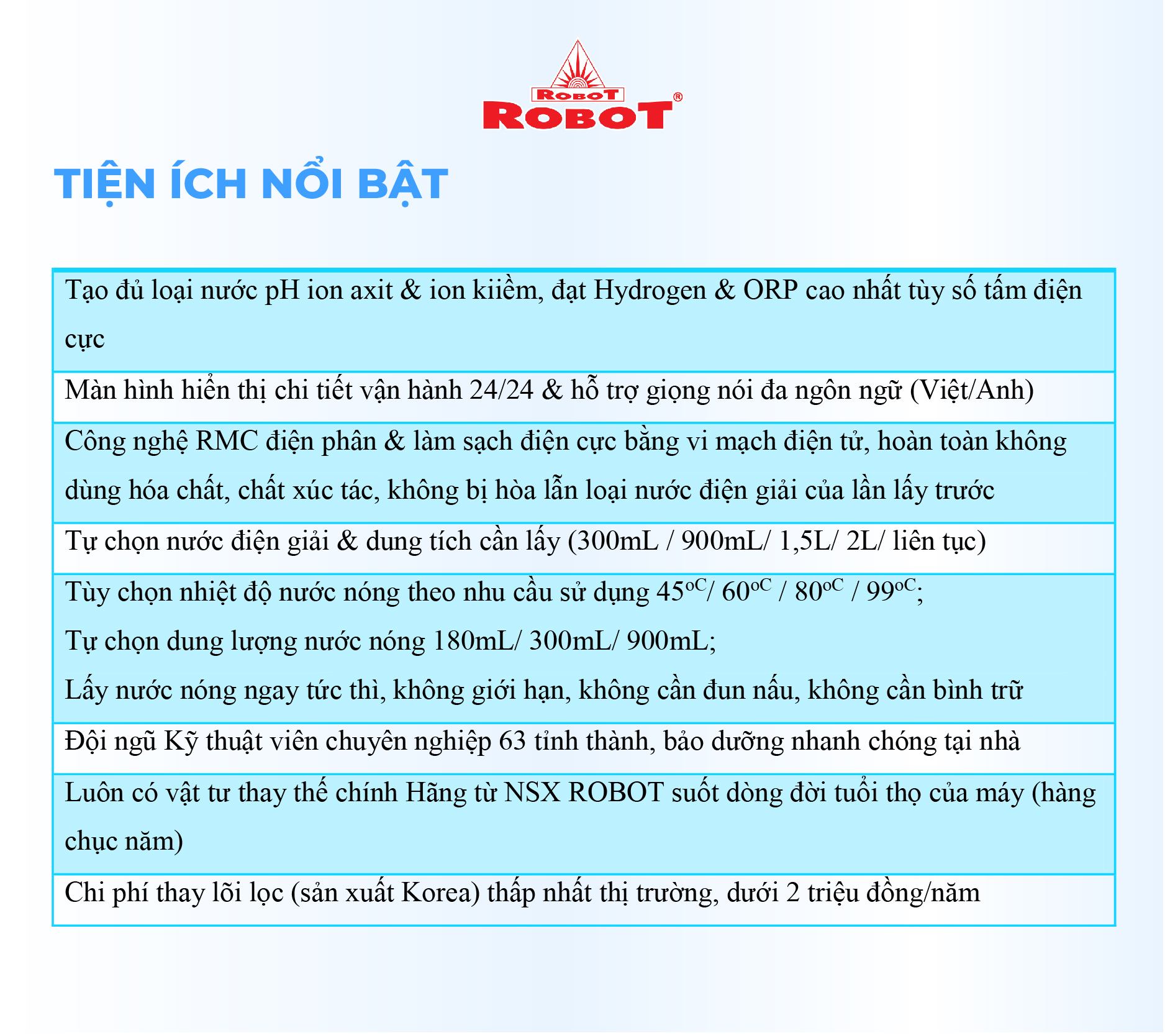 Máy Lọc Nước Điện Giải Ion Kiềm ROBOT IonKing 511 Chế Độ Nóng Nguội Lạnh - 5 Tấm Điện Cực Titanium Phủ Platinum - Hàng Chính Hãng