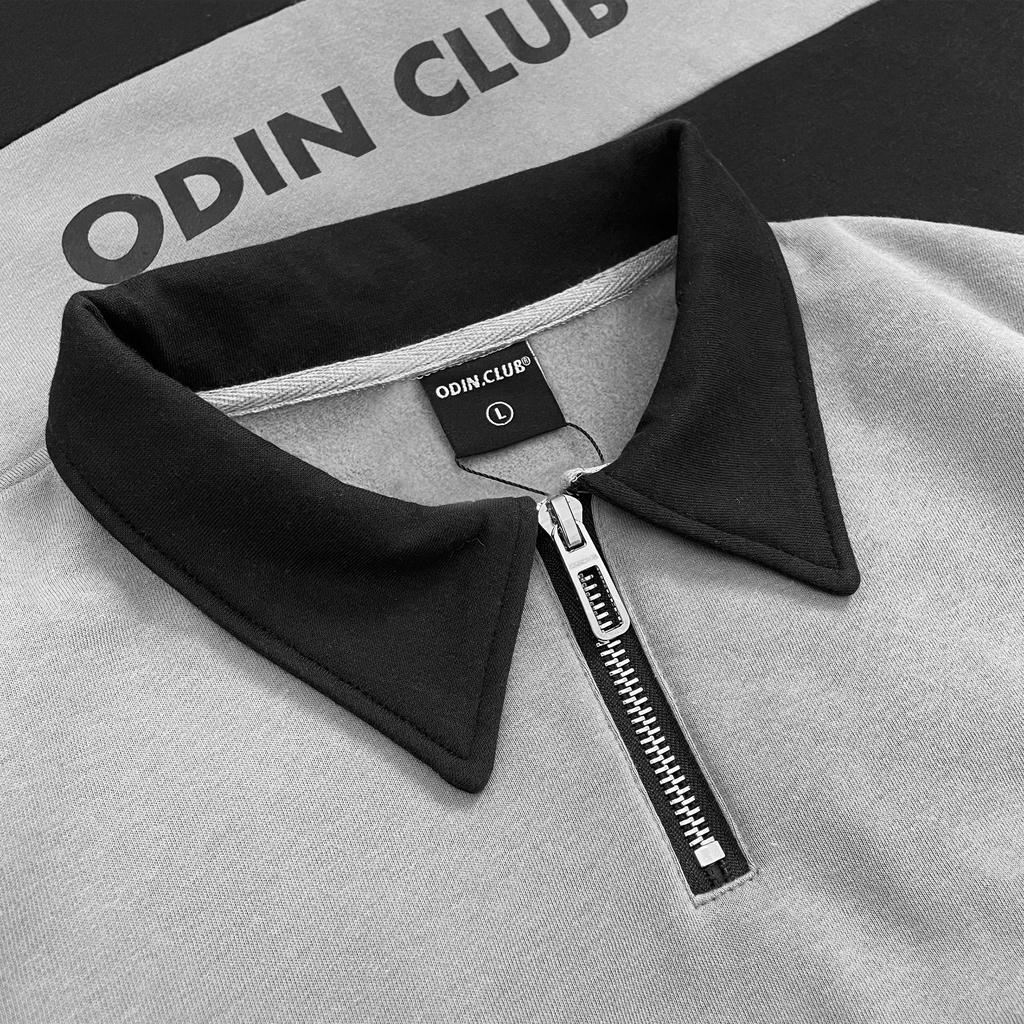 Áo sweater polo oversize ODIN CLUB Gray, Áo Sweater có cổ form rộng nam nữ ODIN, Local Brand ODIN CLUB