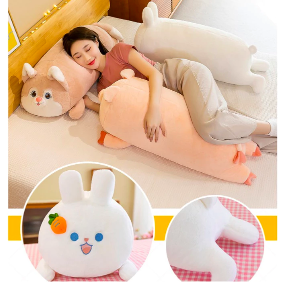 Thú nhồi bông ôm ngủ hình thỏ, khủng long, cáo hồng đáng yêu - Size từ 50cm đến 90cm - Quà tặng gấu bông thỏ lông mịn cho bé