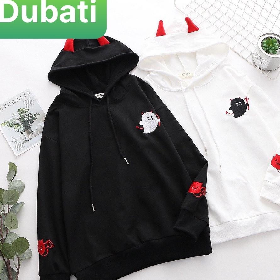 ÁO KHOÁC NỈ HOODIE NAM NỮ HỌA TIẾT MA CUTE CHẤT NỈ DÀY MỊN FROM RỘNG- DUBATI FASHION